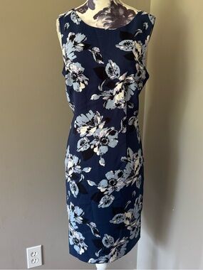 Mario Serrani Navy Floral Midi Sheath Dress